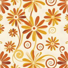 Floral Symphony: A delightful floral pattern, showcasing artistic flowers in shades of orange and yellow, beautifully arranged, creating a vibrant, artistic, and elegant design.