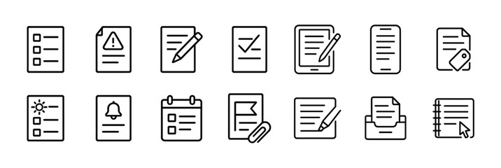 Documents, office tasks outline icons. Vector