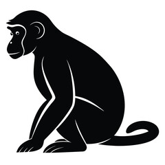 Obraz premium Silhouette vector of a monkey sitting, depicting a chimpanzee primate in black and white