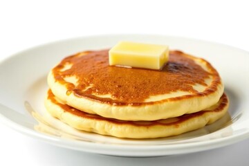 Close-up of a flipping pancake, isolated on white , delicious, dessert, whitish