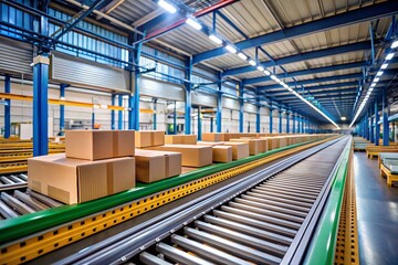 Obraz premium Industrial Conveyor Belt System in Modern Warehouse - Stock Photo