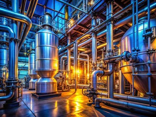 Industrial Chemical Tank Farm: Close-Up of Pipes & Safety Valves