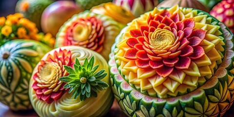 Intricate Fruit and Vegetable Carvings:  A Culinary Art Showcase