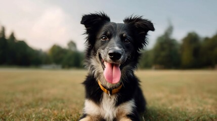 Fototapeta premium Delightful Border Collie Portrait: A Smiling Companion in a Serene Outdoor Setting