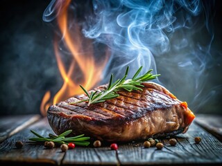 Fototapeta premium Juicy Grilled Picanha Steak with Smoky Haze - Delicious BBQ Meat