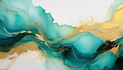 Fototapeta premium abstract watercolor background turquoise and gold space for text