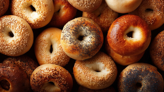 A bunch of bagels with sesame seeds on top