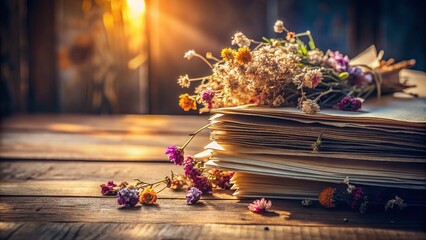 Long Exposure: Dried Flowers & Papers on Table - Still Life Photography