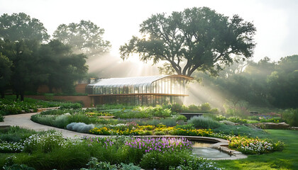 Morning sun on garden conservatory