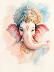 Watercolor Illustration of Ghanesa Hinduism 