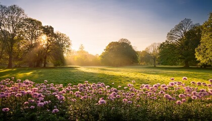 art flowers in the morning in an english park