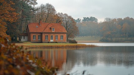Obraz premium Autumnal Lakeside Cottage