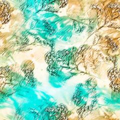 Creative seamless watercolor pattern of plants, Herbs, flowers, poppy, lily, tulip. Immortelle plant, tansy, wild herbs, stylish pattern. Abstract paint splash. Watercolor background. Abstract splash 