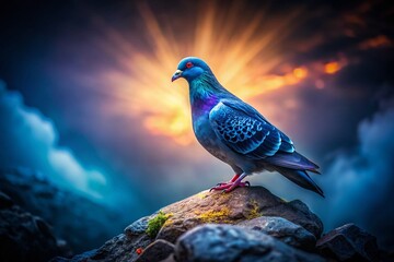 Fototapeta premium Low Light Pigeon on Rock - Urban Wildlife Photography