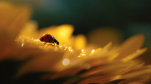 A ladybug lightly perched on a sunflower petal capturing nature’s delicate beauty. - Powered by Adobe