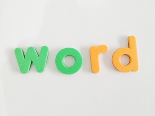 Letter magnets  word close up on white background