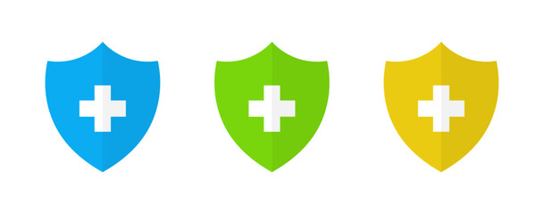Obraz premium Shield icon set with medical cross symbol, representing healthcare, medical insurance, medical protection, and safety