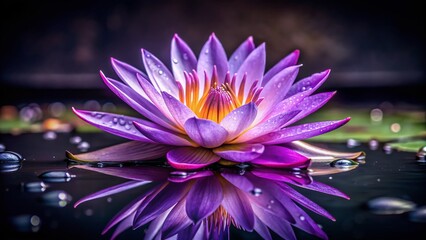 Macro Purple Water Lily Flower Floating on Calm Water Surface