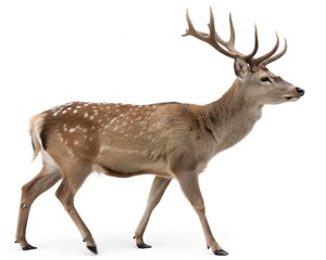 Obraz premium A striking image of a graceful deer with impressive antlers, walking confidently, showcasing the elegance and power of nature's design.