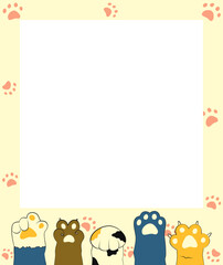 Cute cat photo frame. Adorable cat, paws, pet theme polaroid frame illustration.