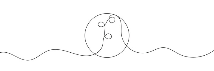 One single line drawing of bowling ball hit bowling pins to falling apart at alley lane graphic vector illustration. Leisure activity and game sport concept. Bowling game continuous one line drawing. 