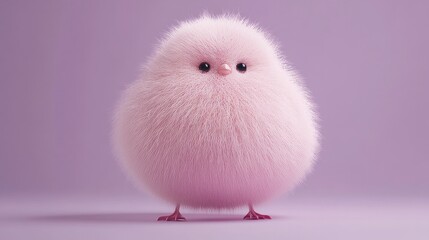 Pink fluffy funny animal with a small head, Yeti isolated on a purple background