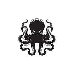 Adorable octopus baby with curled tentacles monochromatic flat vector character. Underwater ocean creature. Editable thin line full body personage on white. Simple bw cartoon spot image for web design