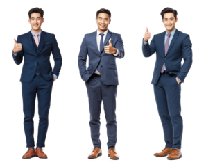 Businessman gesturing thumbs up with transparent background