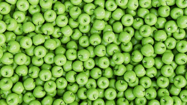 Wooden board for your design is closed with green apples. Green apples. Vitamins. Summer, spring video background. Fruits. Fruit advertising. Apple design.