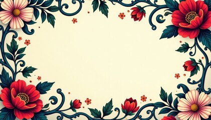 Obraz premium Intricate floral damask, swirling vines & leaves, vintage, motif, textile