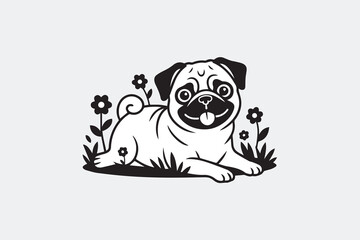 cute pug silhouette vector