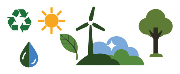 Eco-Friendly Icons Set &ndash; Renewable Energy, Nature, and Sustainability Symbols