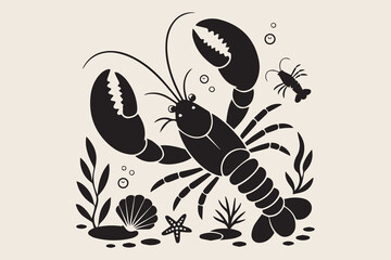 shrimp and lobster illustration silhouette vector