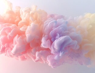 Photograph of a pastel rainbow cloud in the shape of an ink rose on a white background, with an