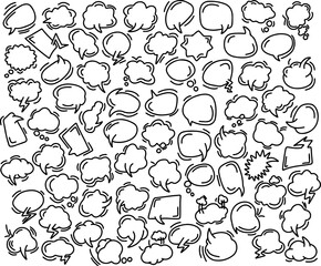 Hand drawn speech bubbles. Comic speech bubbles and icons. Doodle speech bubbles collection