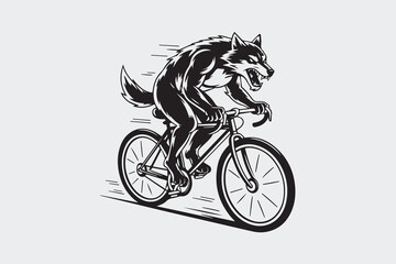 Obraz premium wolf on bike illustration silhouette vector