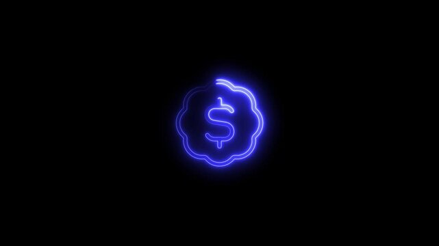 Neon dollar sign with a cloud border glowing vividly on a black background