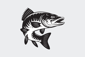 aggressive fish illustration silhouette vector