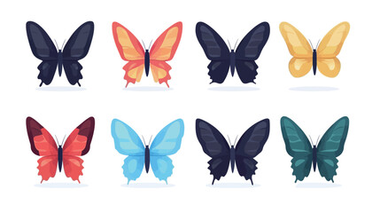 Minimalistic black butterfly icon with clean lines and simple design, symbolizing transformation, freedom, and elegance in a vector style.