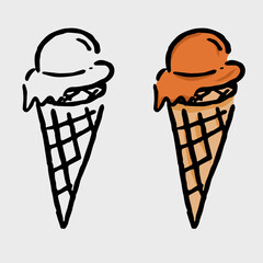 Ice cream vector illustration. ice cream hand-drawn illustration. Vector flat outline icon.