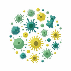 Vibrant gut bacteria illustration with diverse shapes and sizes, microbiome