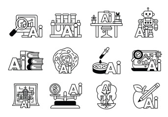 Artificial Intelligence Icons Black and White