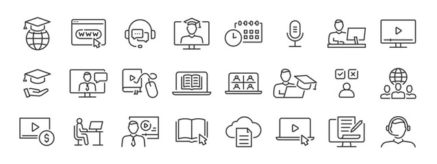 Online Education Icons Illustrate Global Learning