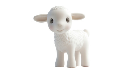 cute white lamb figurine standing playfully on white background