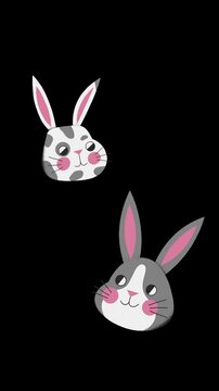 Playful Bunny Characters Peeking from Top and Bottom with Transparent Background