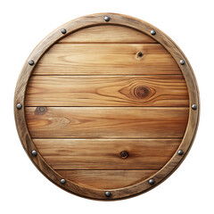 Round wooden sign board or shield isolated on white background PNG