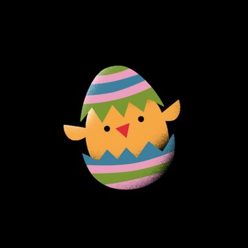 Colorful Easter Egg Cracked Open with Cute Chick Inside on Transparent Background