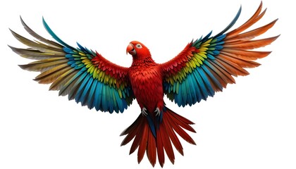 Obraz premium Tropical Parrot in Flight Isolated on Transparent Background — Colorful Bird PNG (Generative AI)