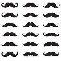 mustache silhouettes in vector format retro style, mustache silhouettes with sunglass, top hat, hats, etc 