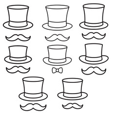 mustache silhouettes in vector format retro style, mustache silhouettes with sunglass, top hat, hats, etc 